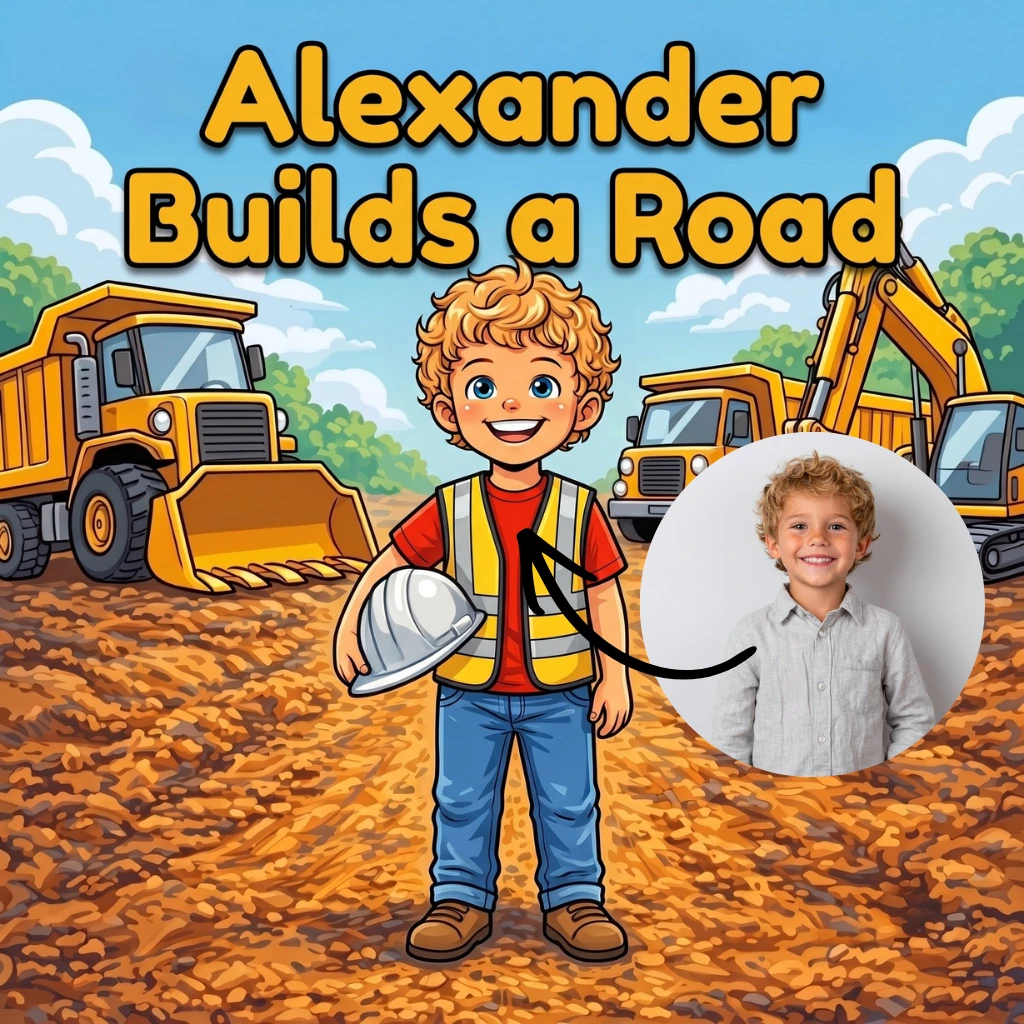 Build a Road storybook cover with construction trucks (alternate)