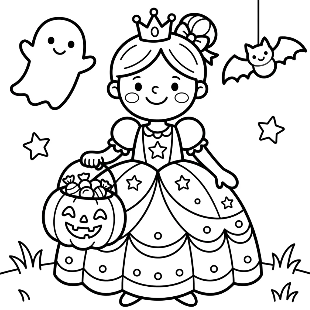 Halloween princess coloring page