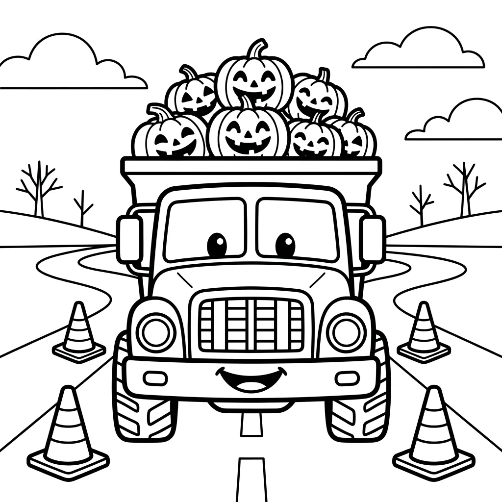 Halloween truck coloring page for kids